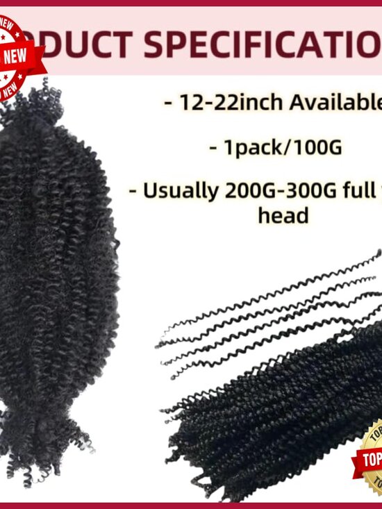 20 Inch Springy Afro Twist Hair Extensions 100% Human Hair 100g main image 5